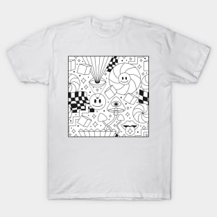 White over black abstract line art pattern T-Shirt